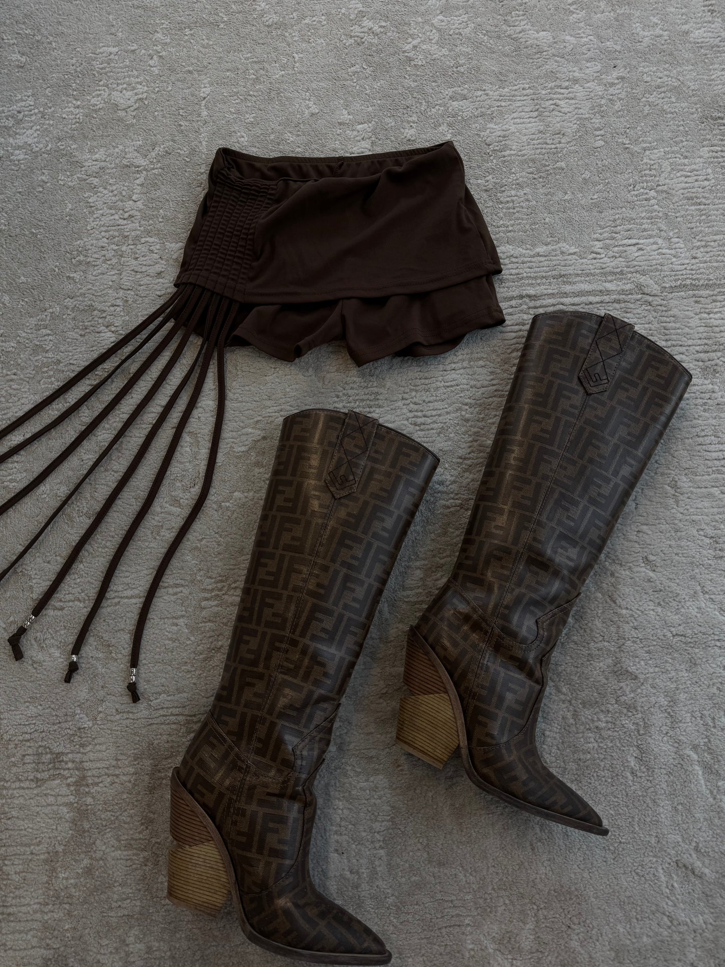 Gia Chocolate Beaded Fold Over Micro Shorts