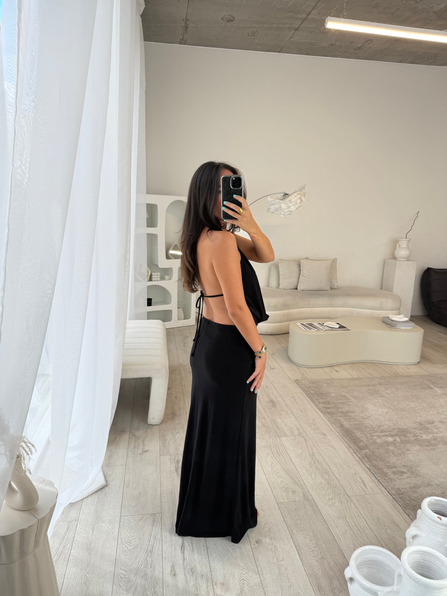 Aine Black Cowl Neck Maxi Dress