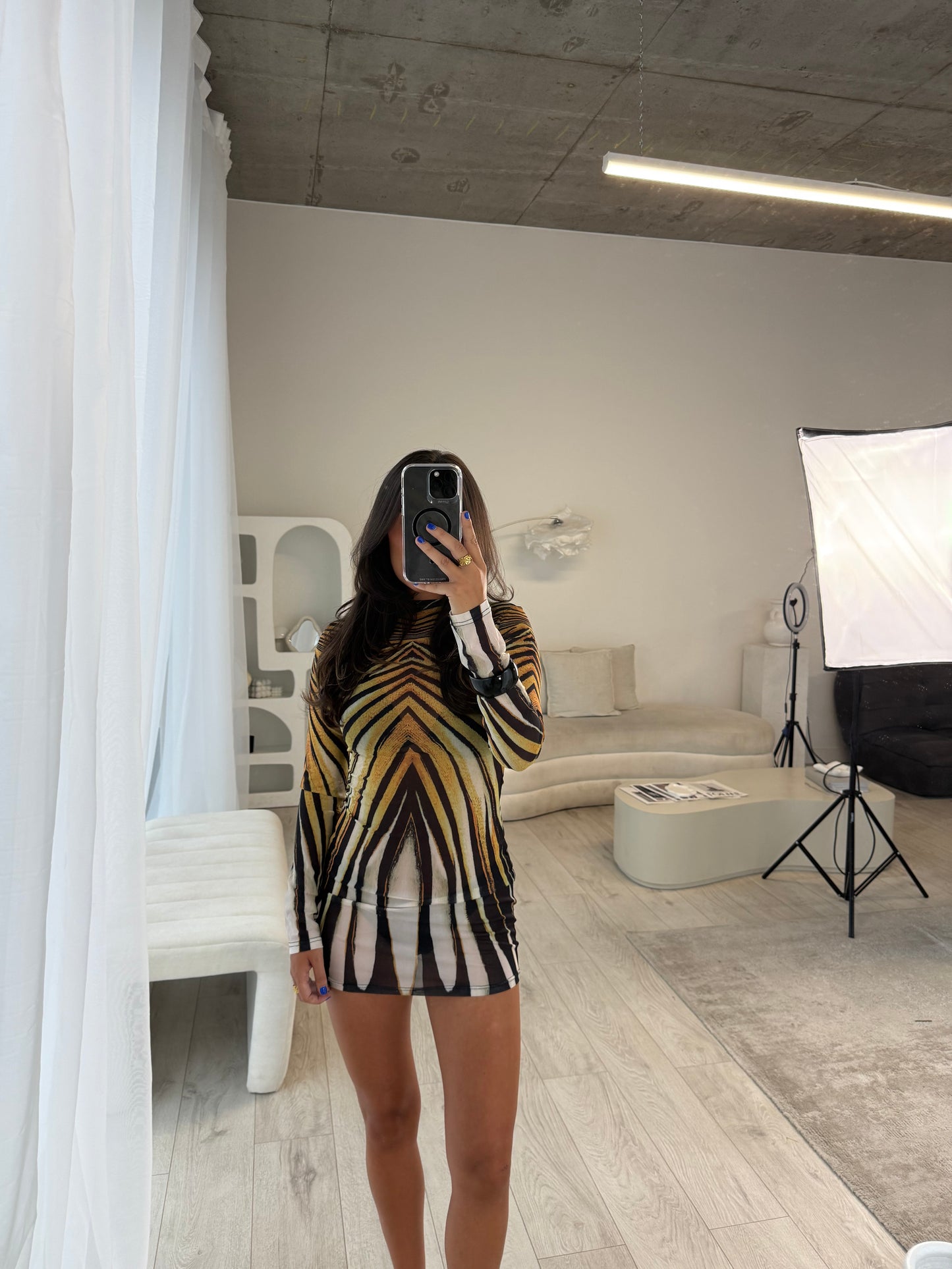 Indigo Sheer Mini Dress