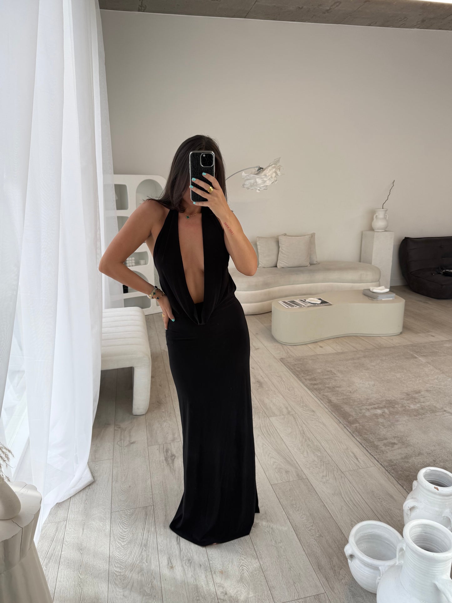 Aine Black Cowl Neck Maxi Dress