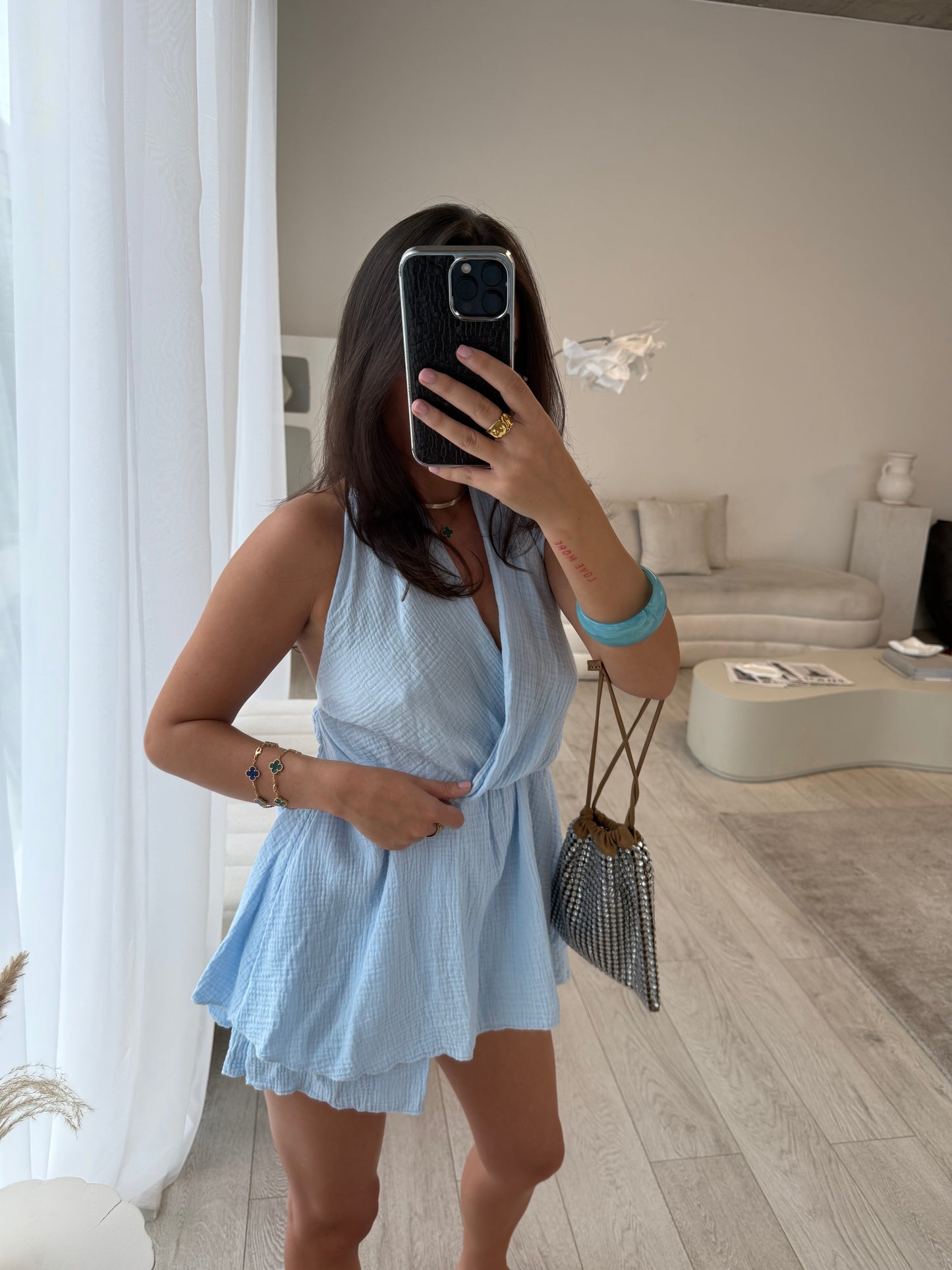 Vivienne Baby Blue Cheesecloth Playsuit
