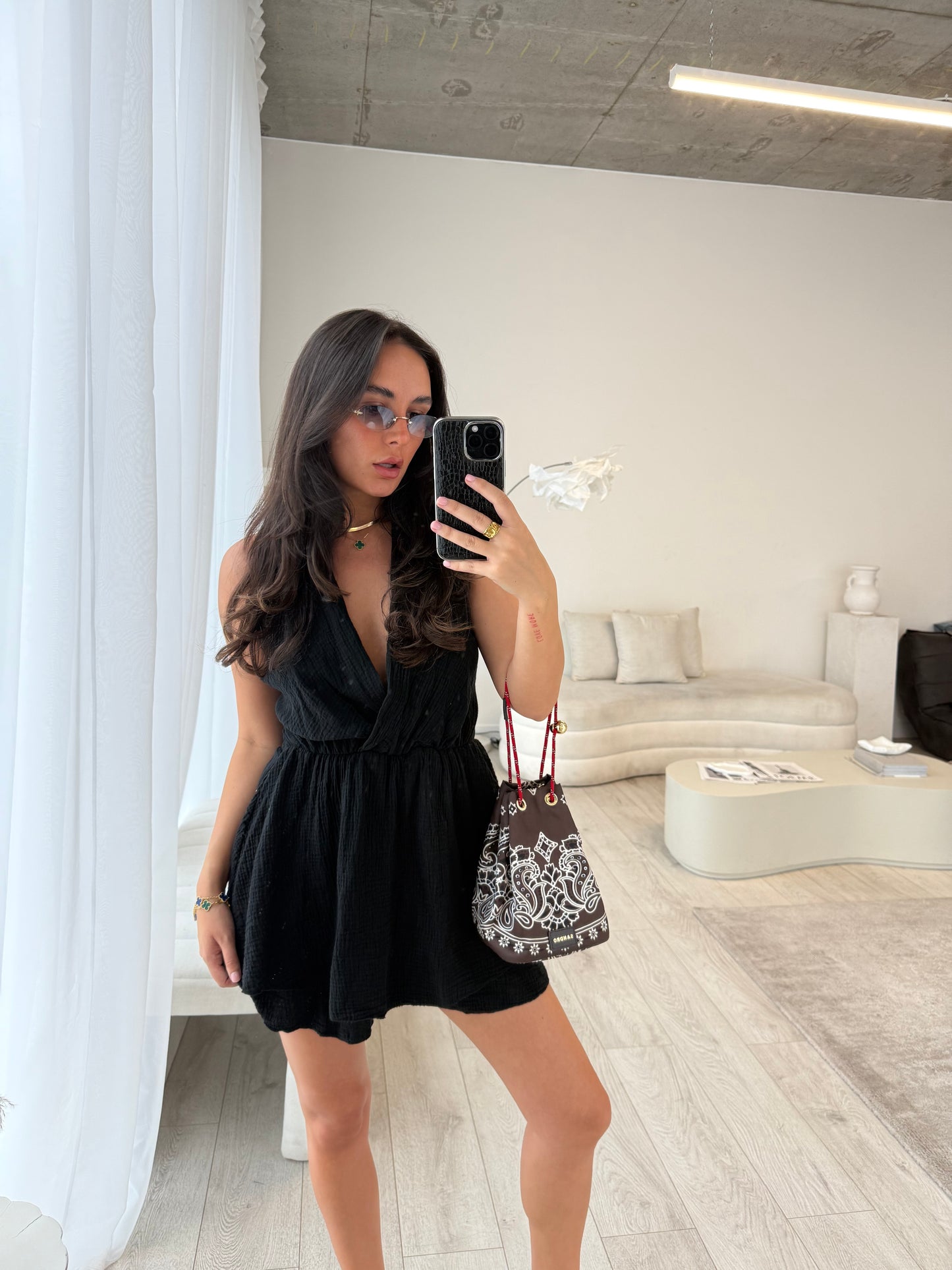 Vivienne Black Cheesecloth Playsuit