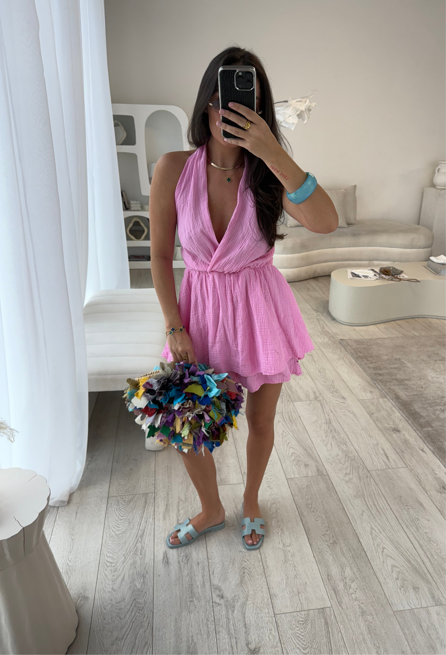 Vivienne Baby Pink Cheesecloth Playsuit