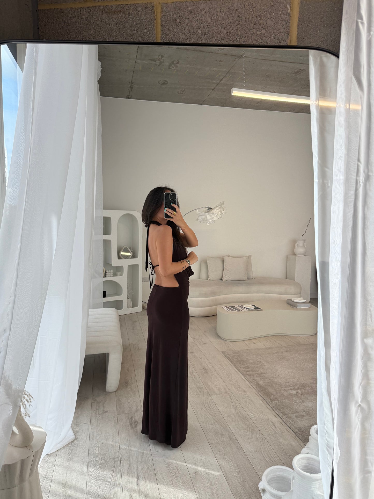 Aine Chocolate Cowl Neck Maxi Dress