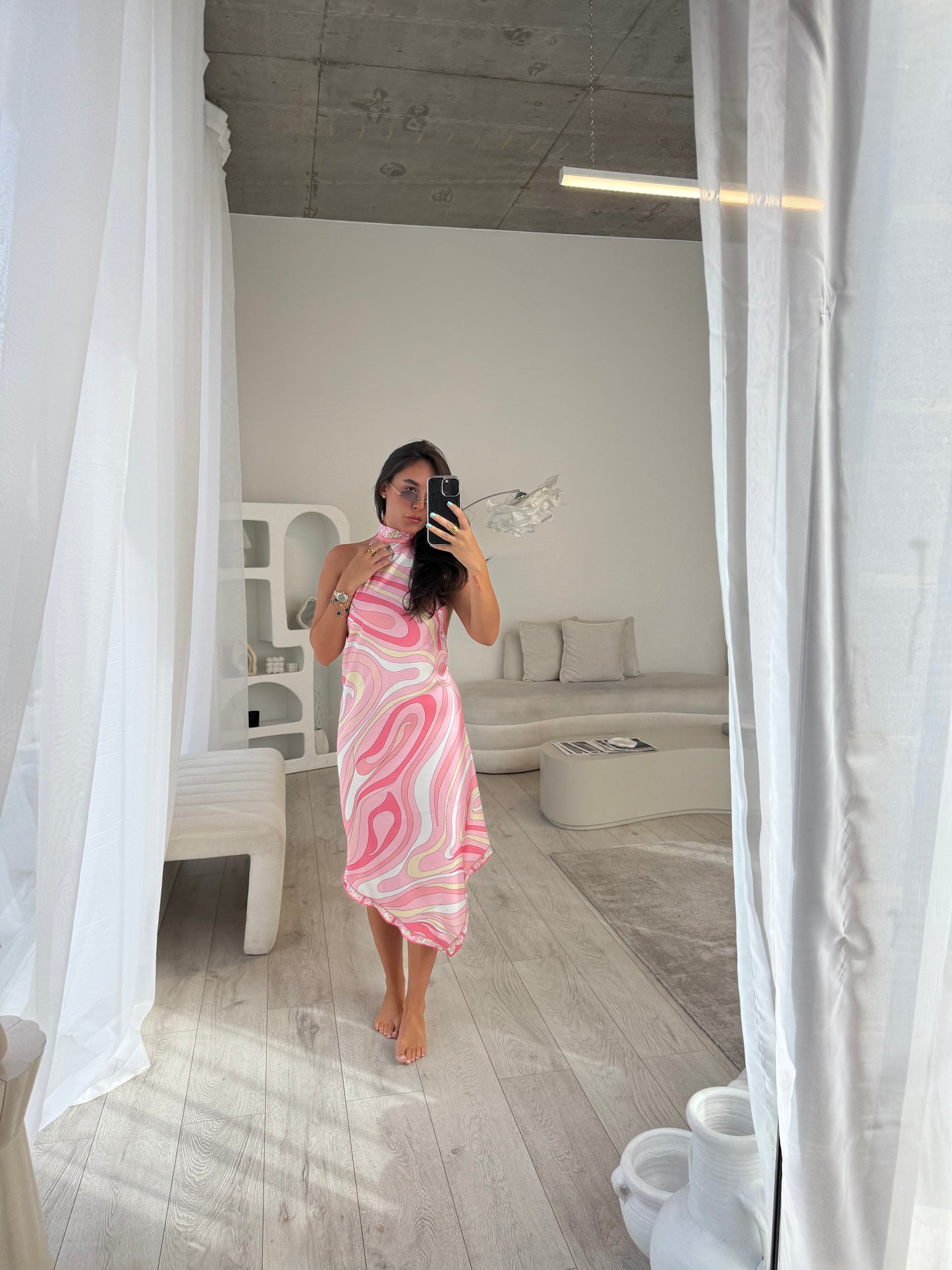 Cleo Pink Print Halterneck Midi Dress