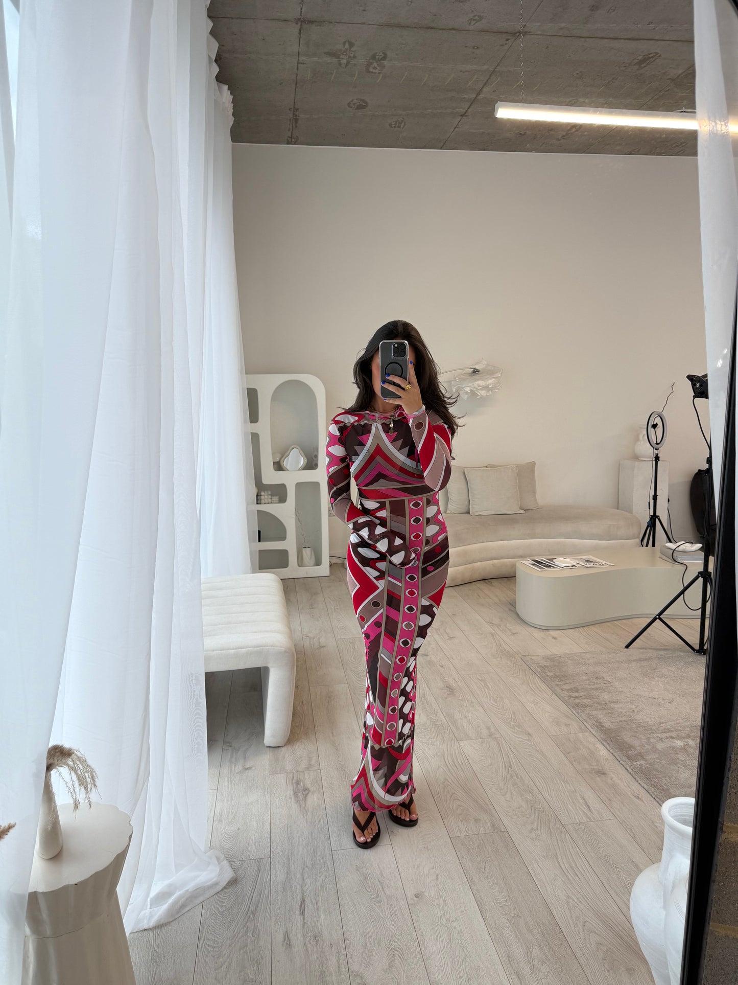 Leone Pink Printed Sheer Maxi