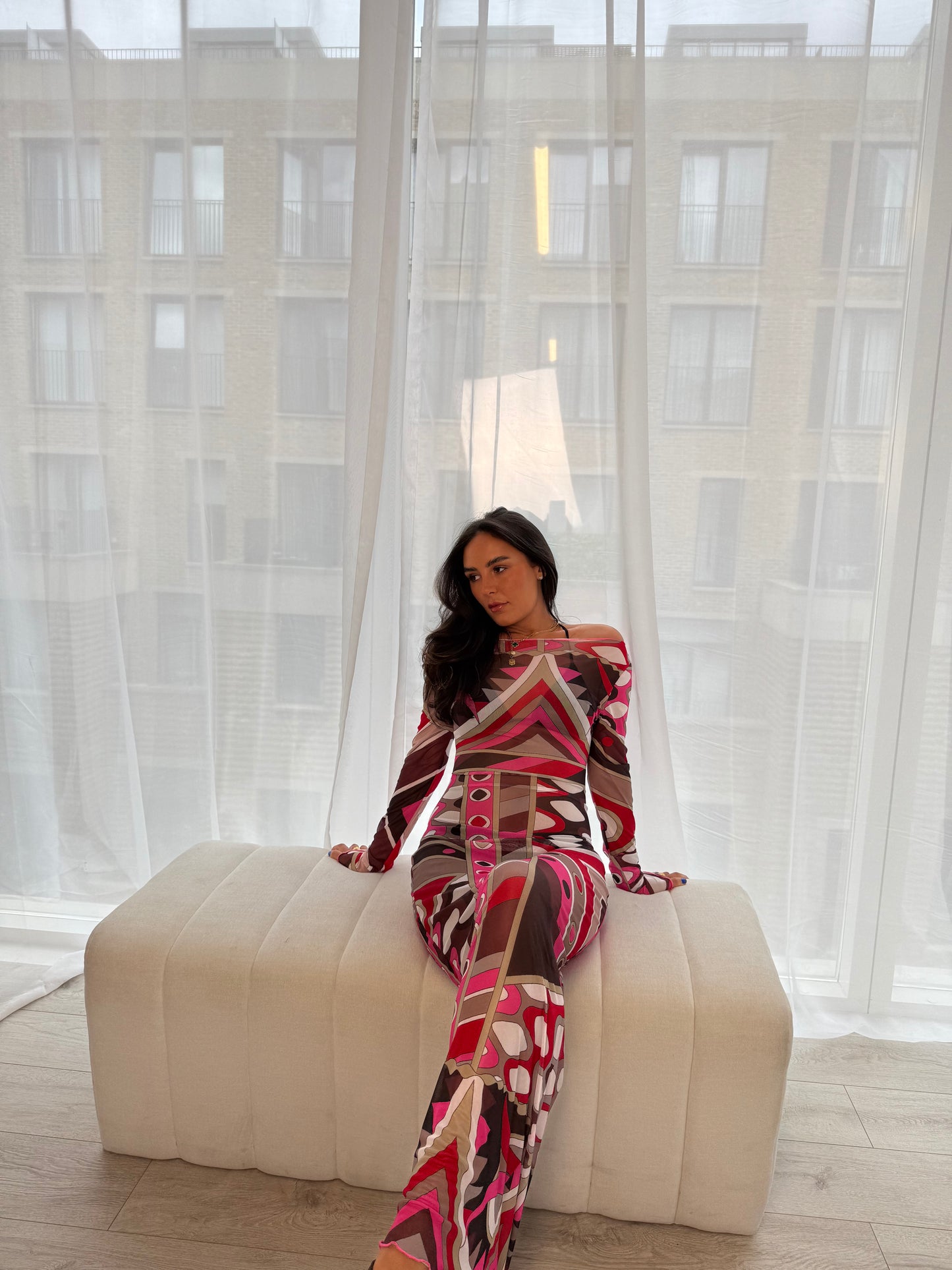 Leone Pink Printed Sheer Maxi