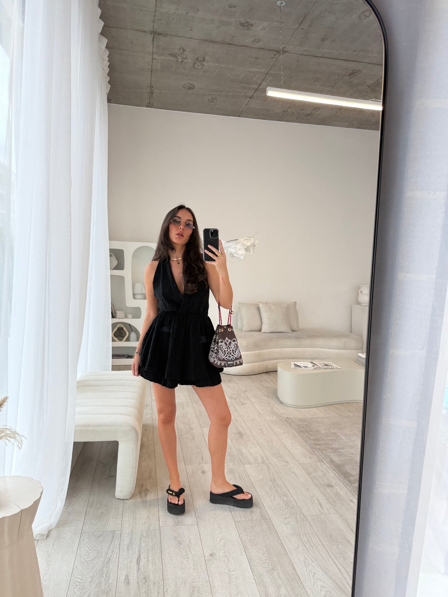 Vivienne Black Cheesecloth Playsuit
