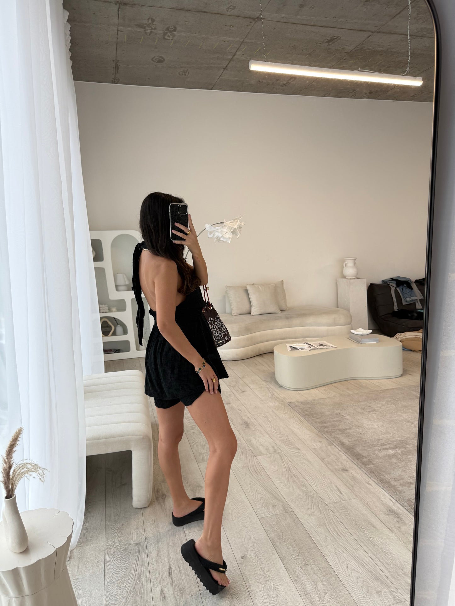 Vivienne Black Cheesecloth Playsuit