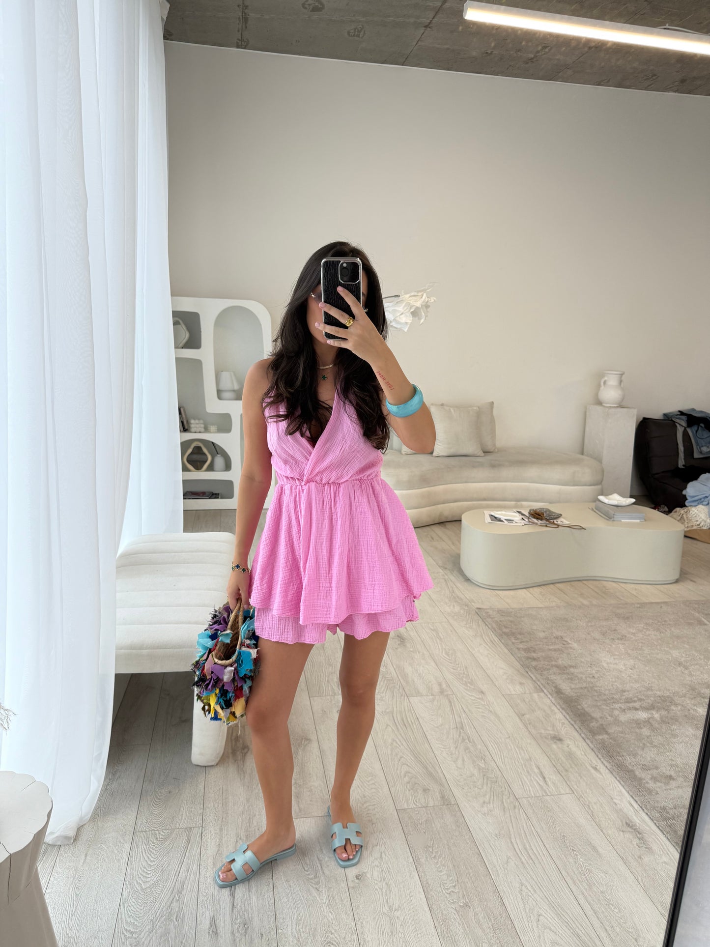 Vivienne Baby Pink Cheesecloth Playsuit