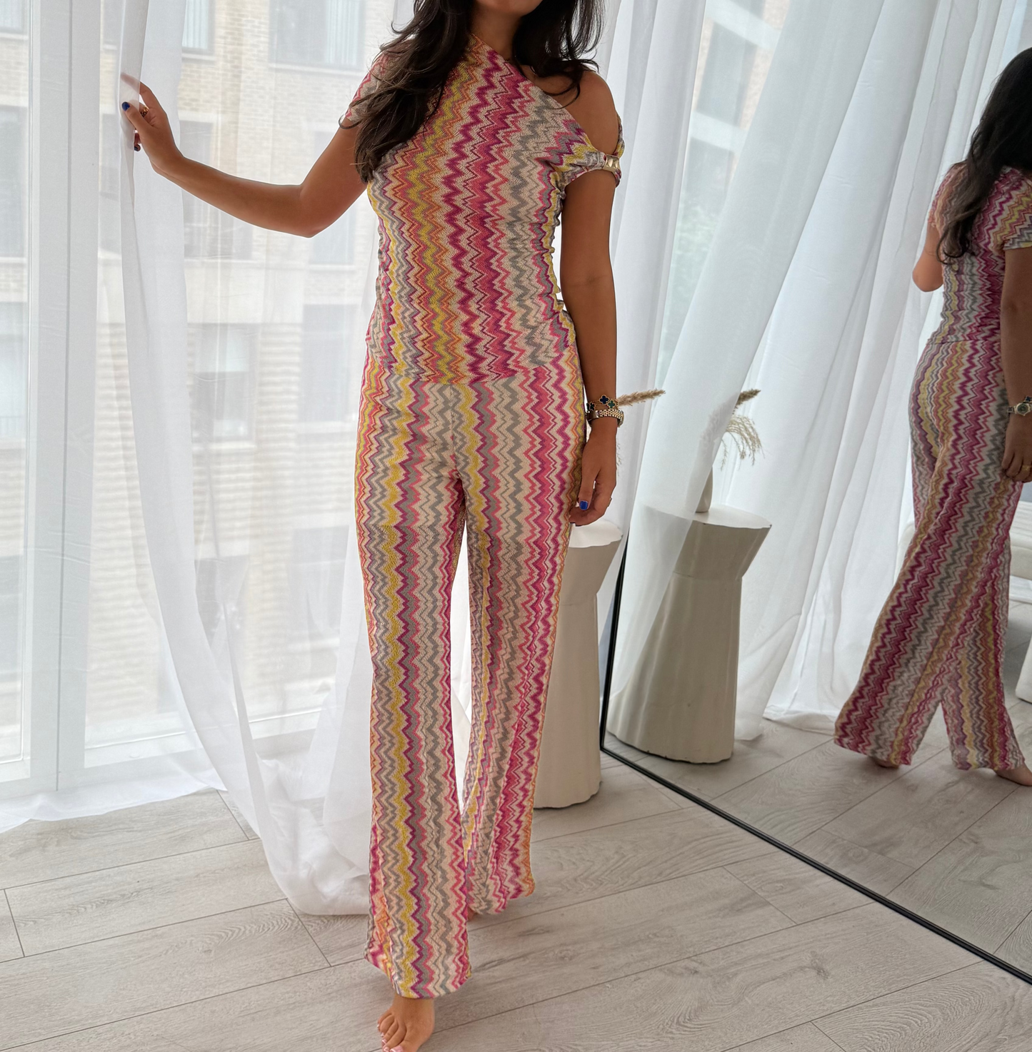 Flavia Pink Wave Print Trouser Co-Ord