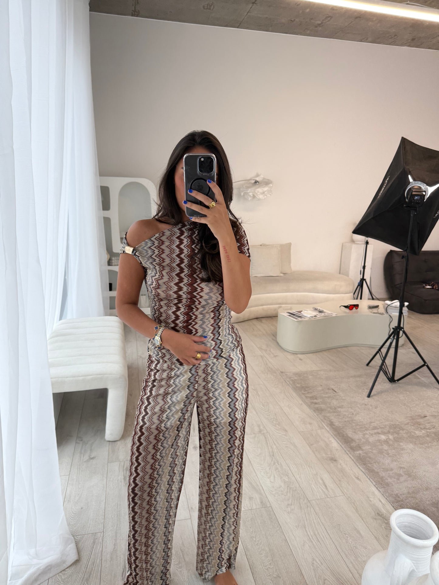 Flavia Brown Wave Print Trouser Co-Ord