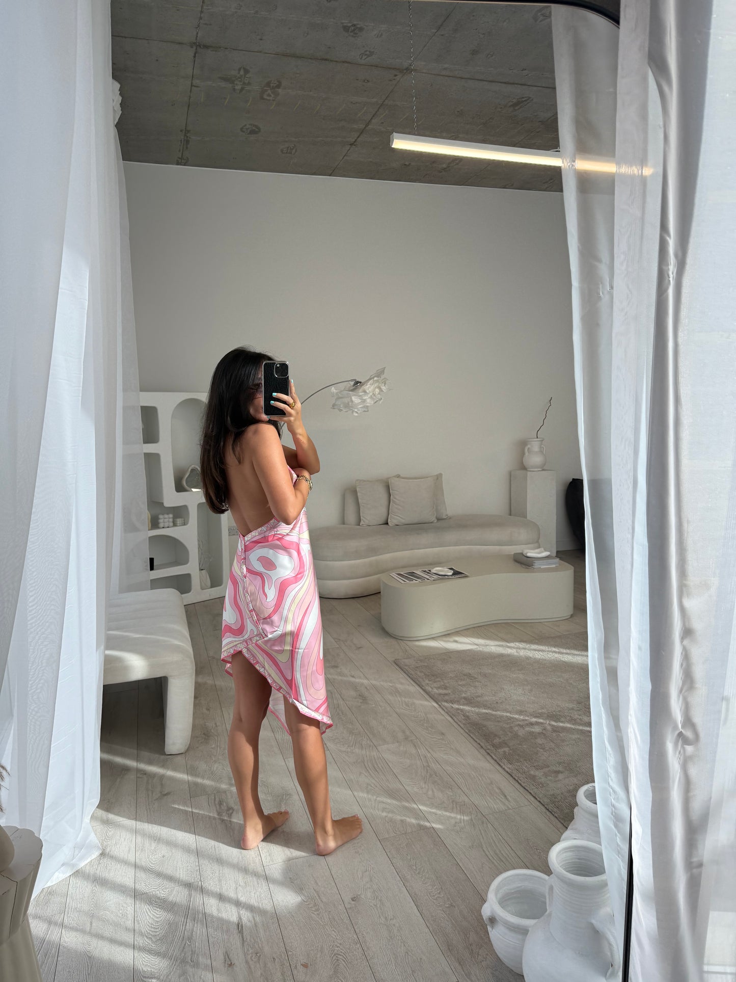 Cleo Pink Print Halterneck Midi Dress