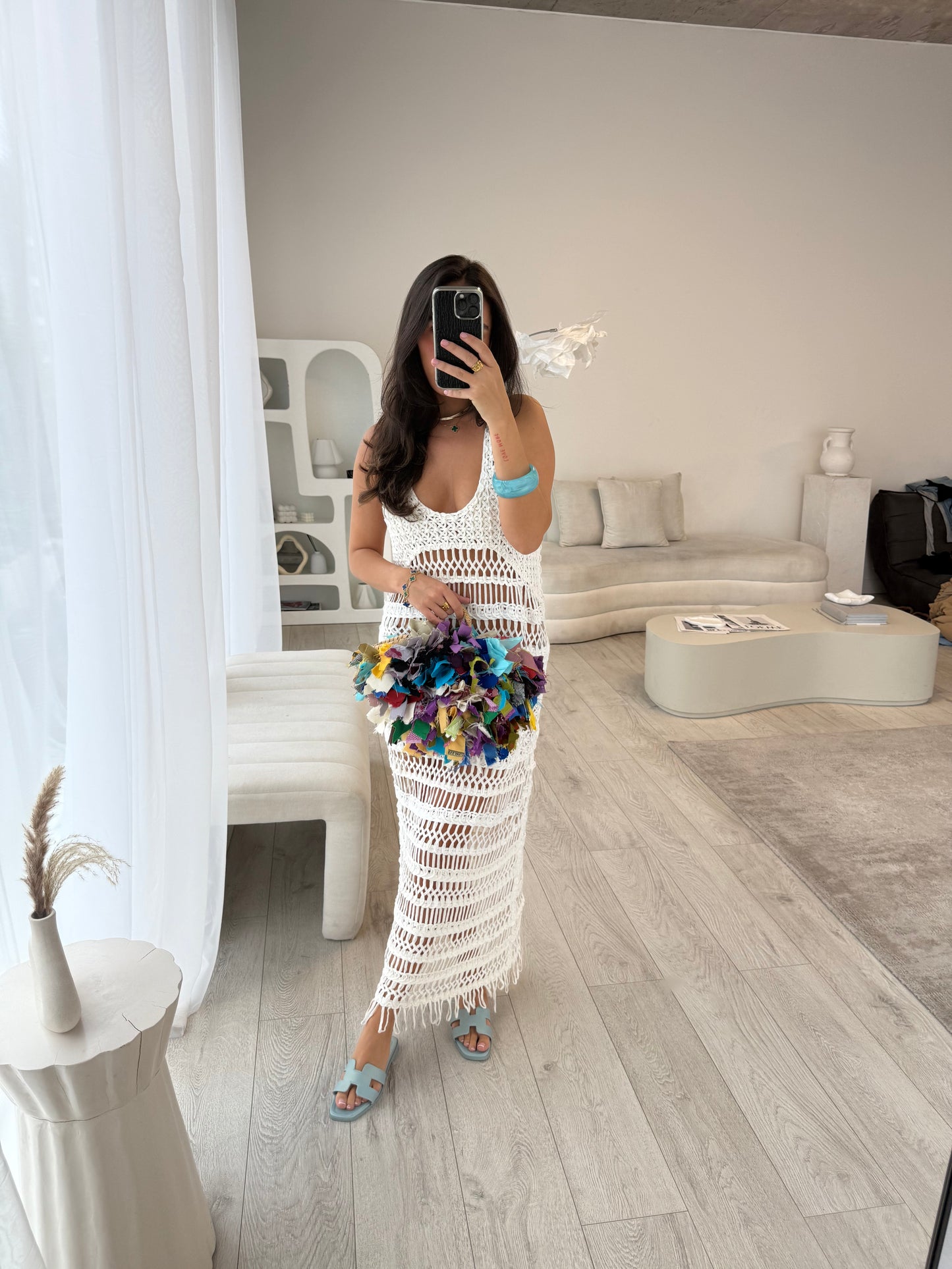 Novae White Crochet Cover Up Maxi