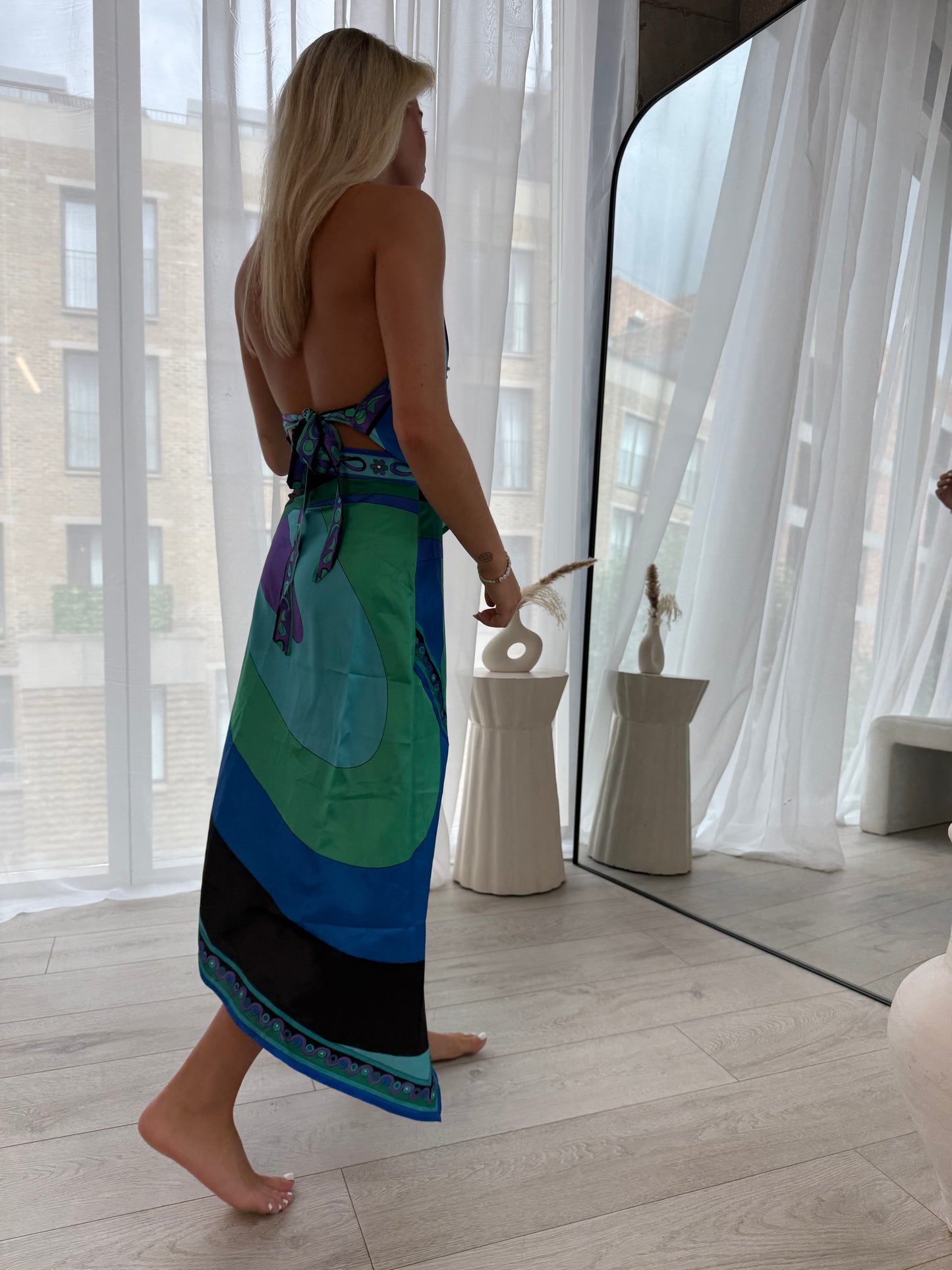 Ocean Green/Blue Print Halter Top and Midi Skirt Co-Ord