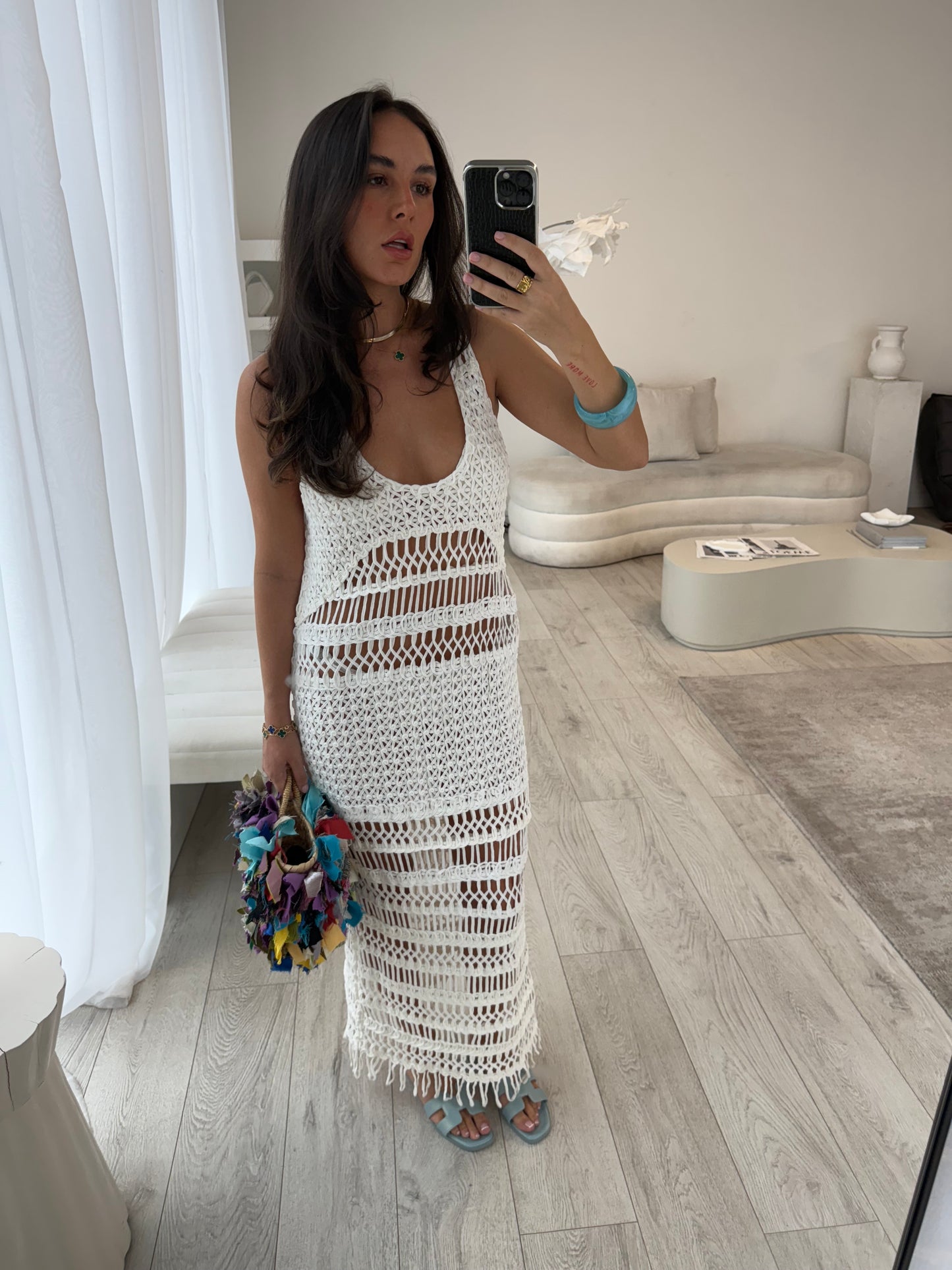 Novae White Crochet Cover Up Maxi