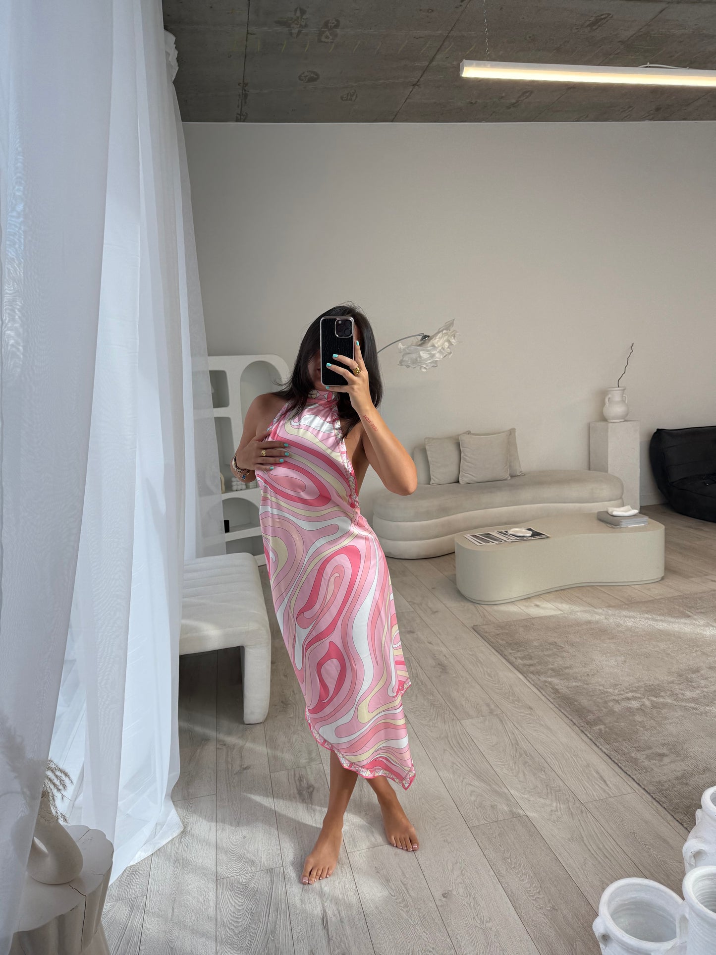 Cleo Pink Print Halterneck Midi Dress