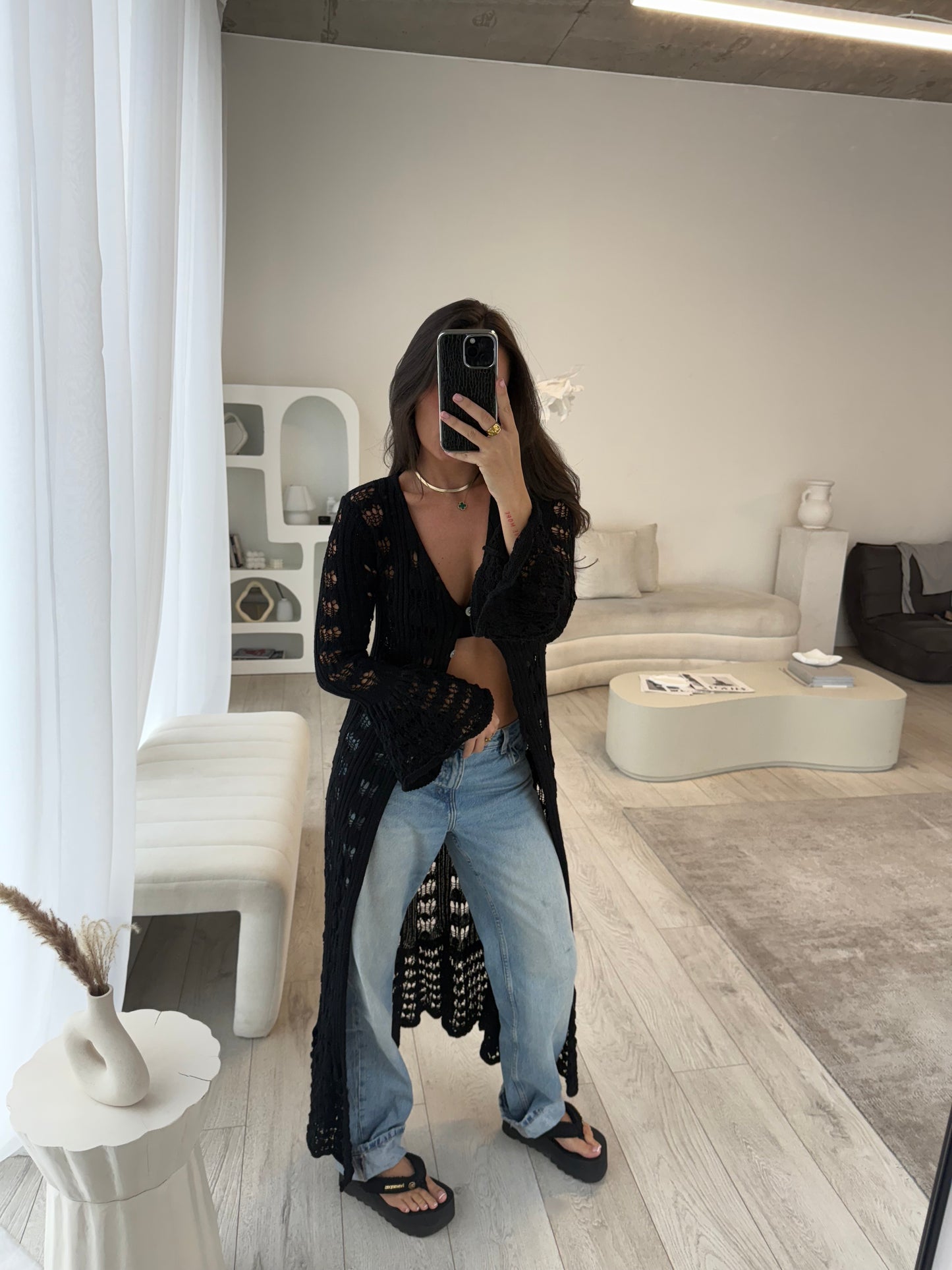 Zelaya Crochet Maxi Cardigan