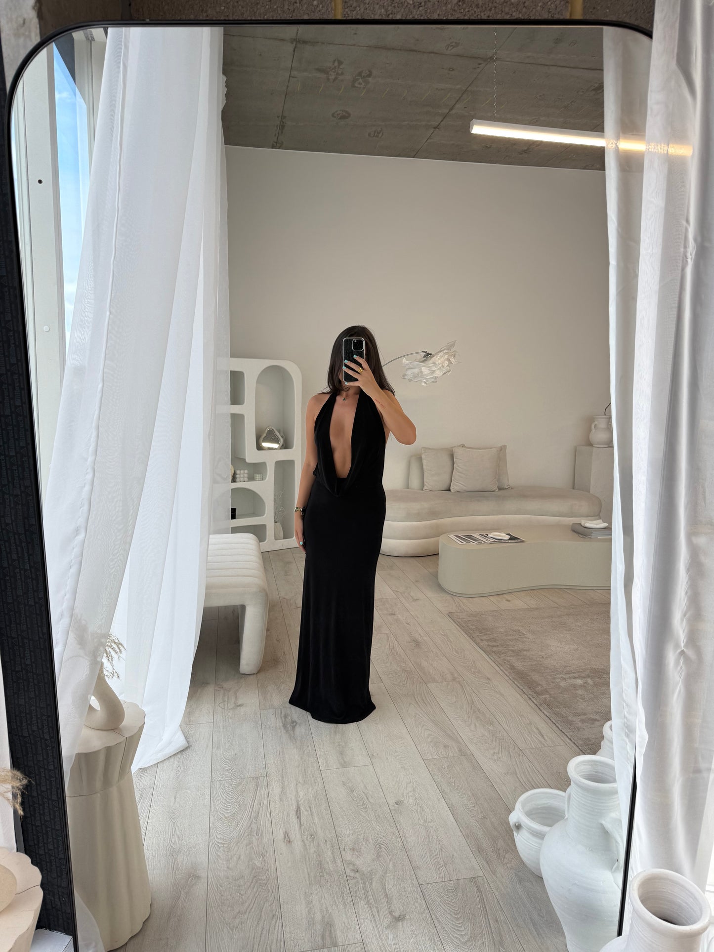 Aine Black Cowl Neck Maxi Dress