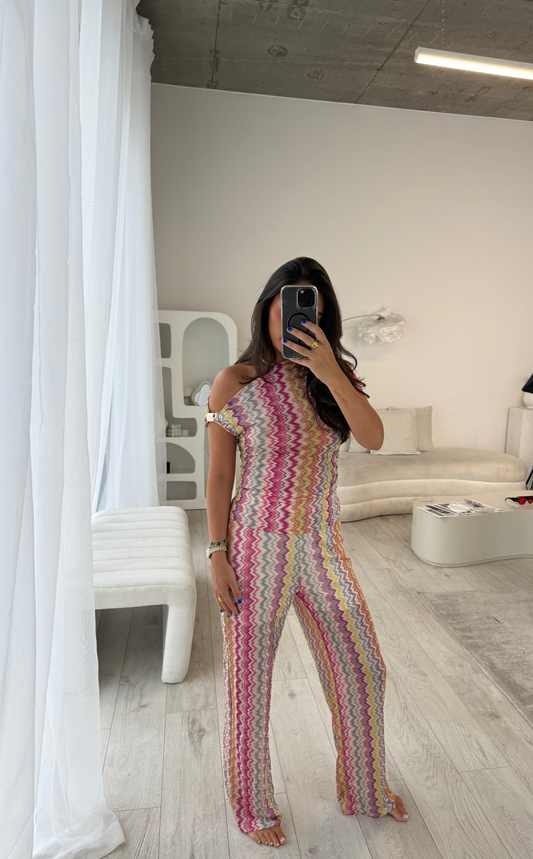 Flavia Pink Wave Print Trouser Co-Ord