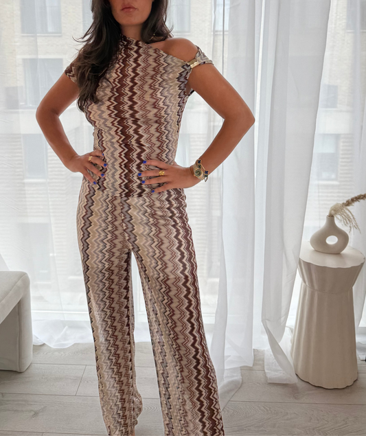 Flavia Brown Wave Print Trouser Co-Ord